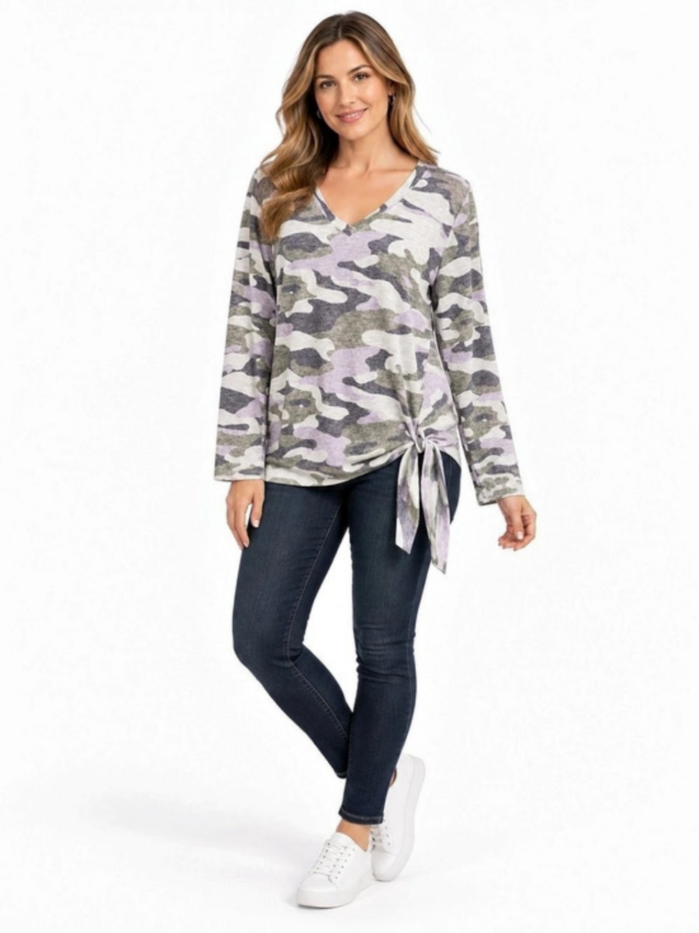 Democracy Camo Tie-Front Top Gray Purple Size Medium NWT